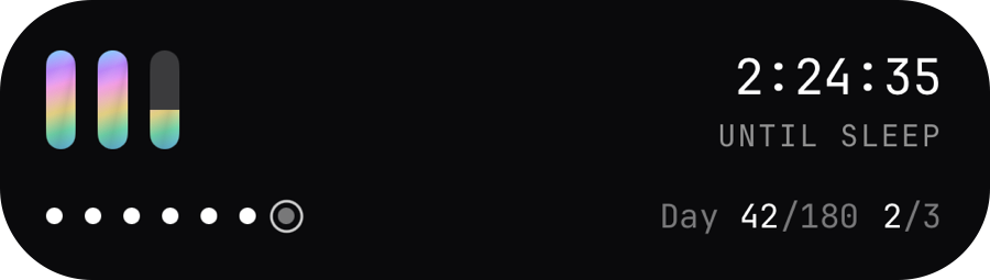 Lock Screen: three goal bars, the last seven days, time until sleep